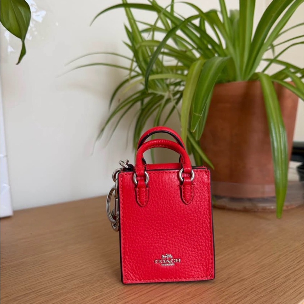Coach Red Pebbled Leather Micro Bag Keychain Bag Charm
